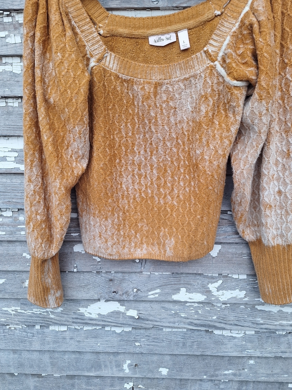 Willow & Root Square-Neck Puff-Sleeve Knit Sweater Size Large - Picture 3 of 7